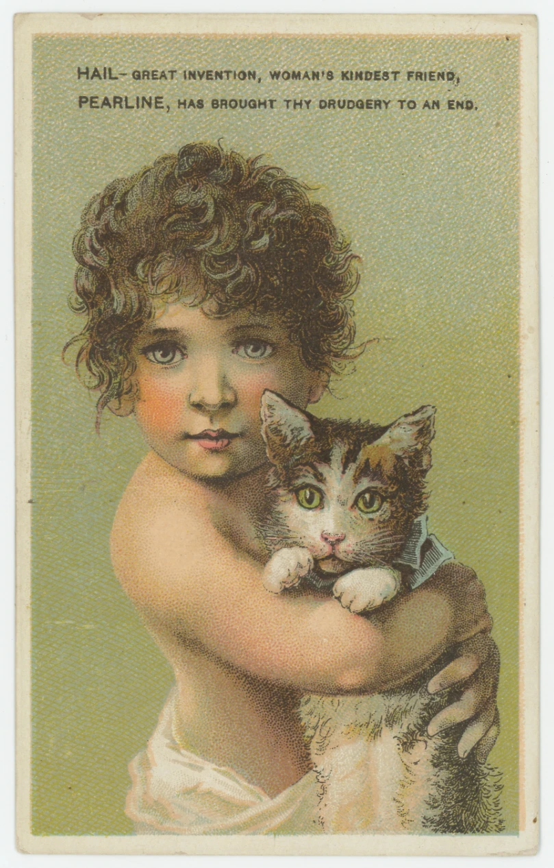 Pyle's Magic Pearline Trade Card, "The Wager" (Young Girl with Cat)