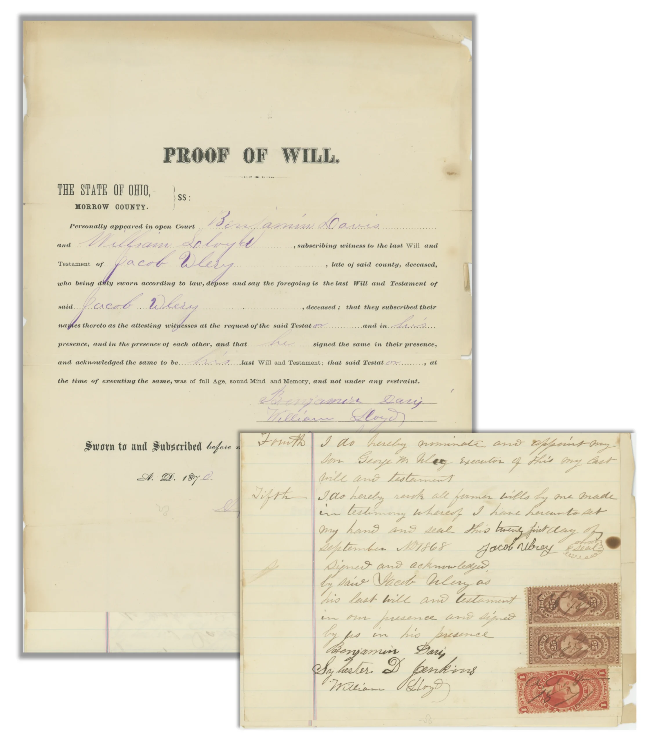 R66c + R46c x2 on Probate Document and Will, Harmony Township Ohio