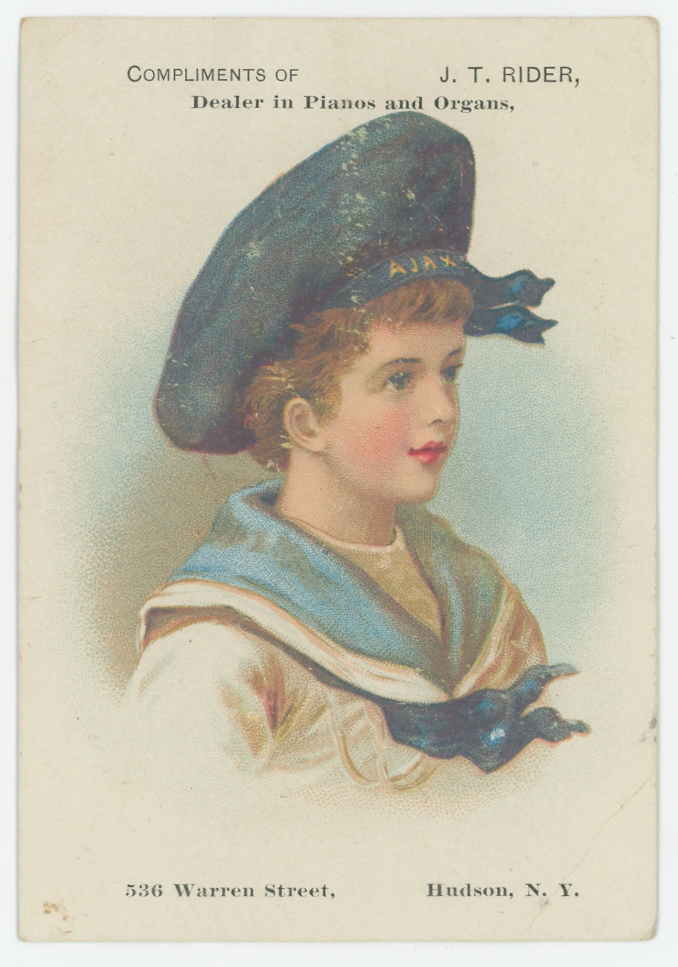 J.T. Rider, Dealers in Pianos and Organs, Trade Card