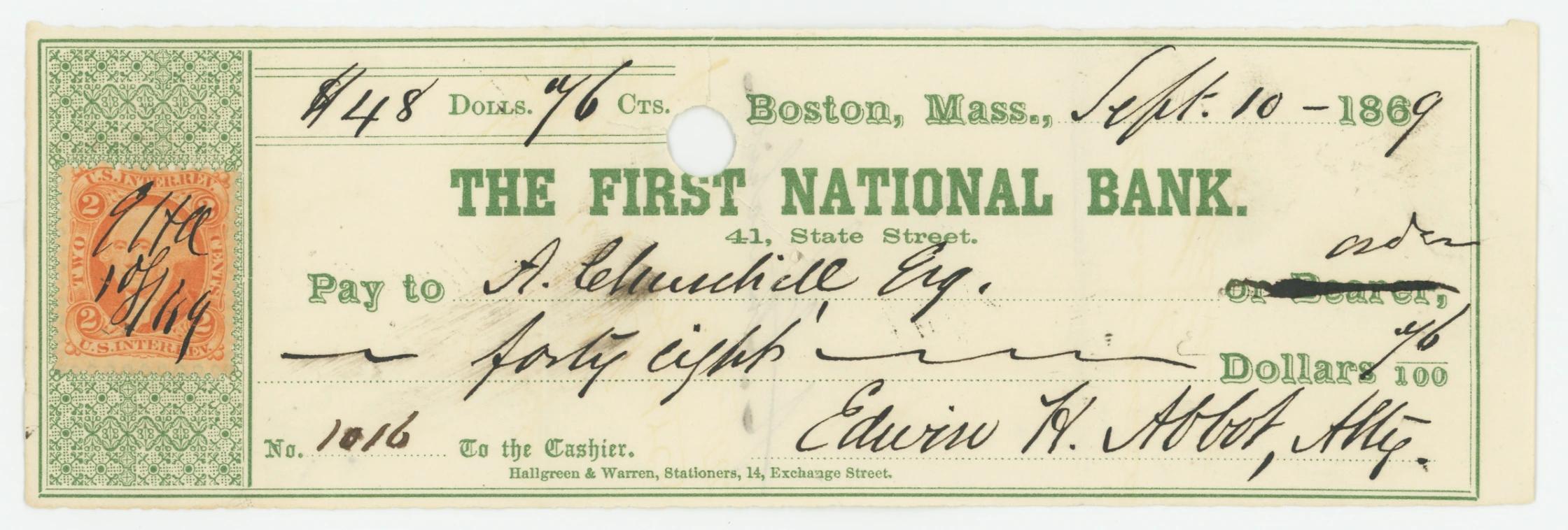 R15c on First National Bank Check