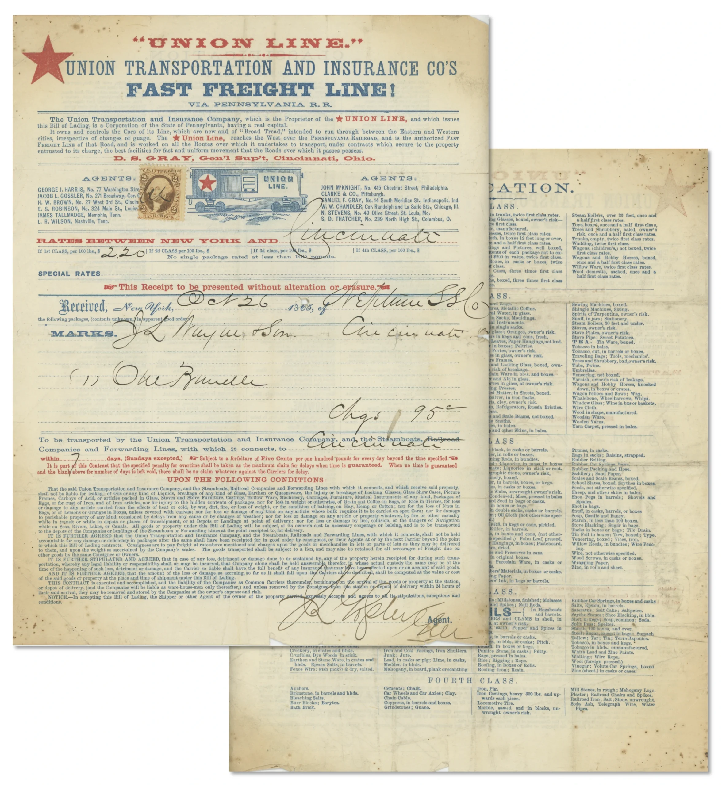 R15c on Union Line Transportation and Insurance Co's. Receipt, a Fabulous Find!