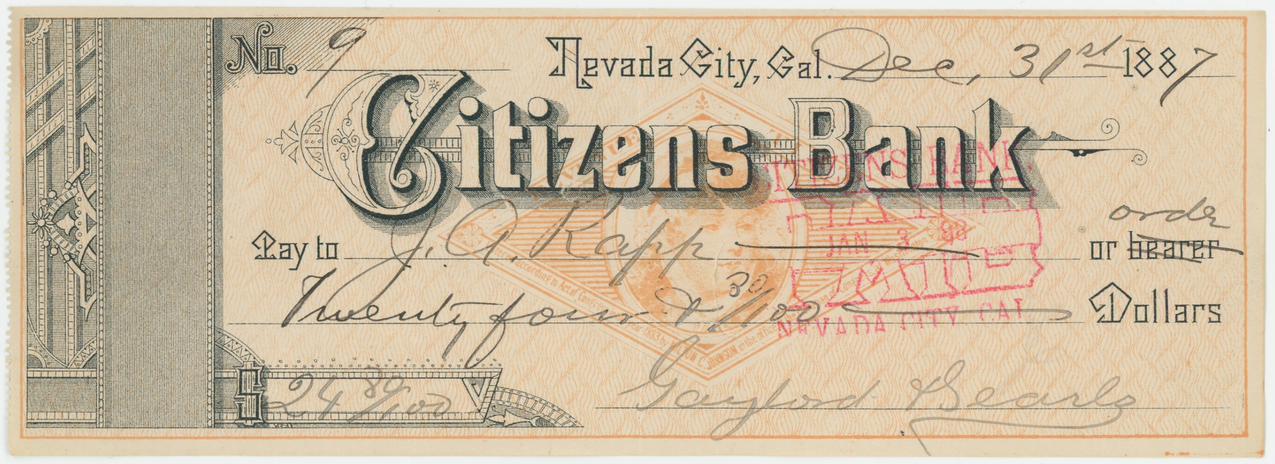 FAC-G on Citizens Bank Check, Early Check No.