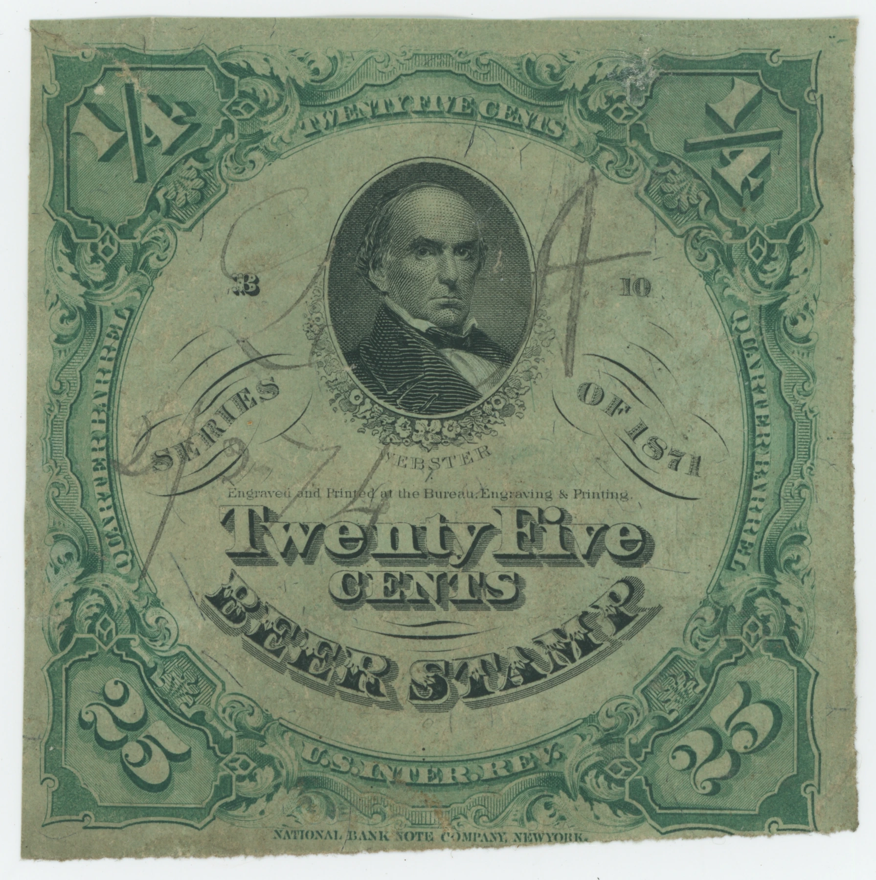 REA22c — 1871 Beer Stamp, Quarter Barrel