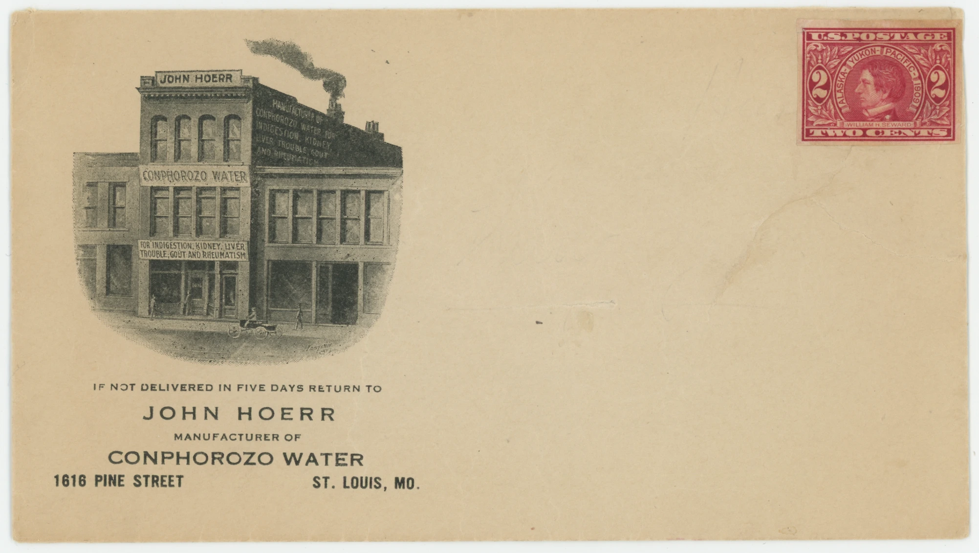 John Hoerr Conphorozo Water, Stamped with #370 But Never Mailed