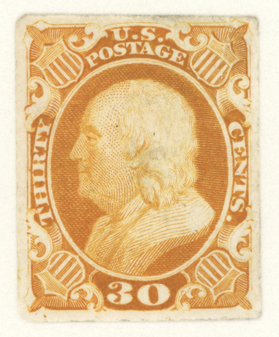 38P3 30¢ Plate Proof on India, 1860 — Scarce and Rarely Offered
