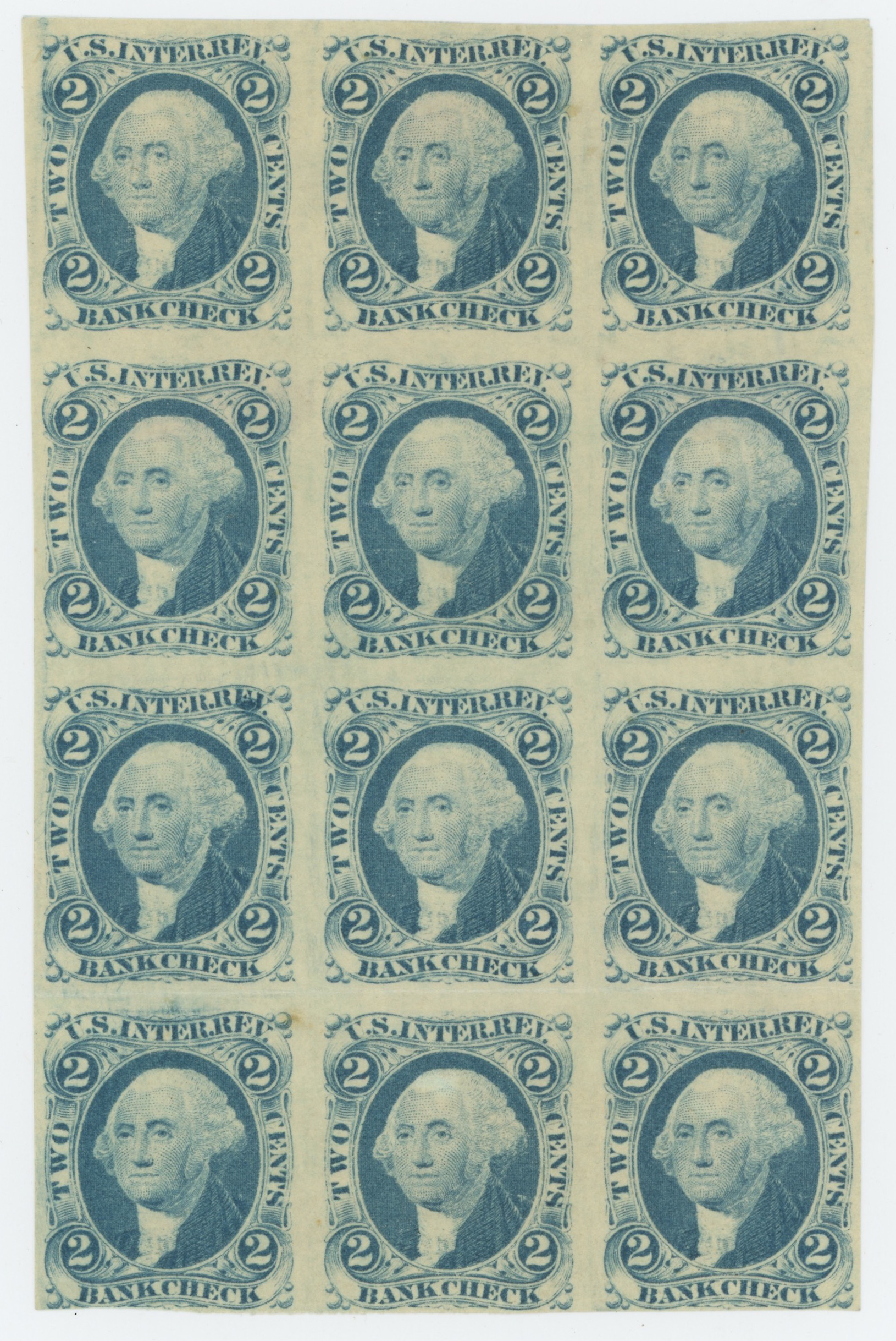 R5a Bank Check Imperf Block of 12 with Full OG