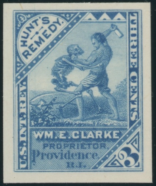 RS56P3 3¢ Hunt's Remedy, Plate Proof on India on Card