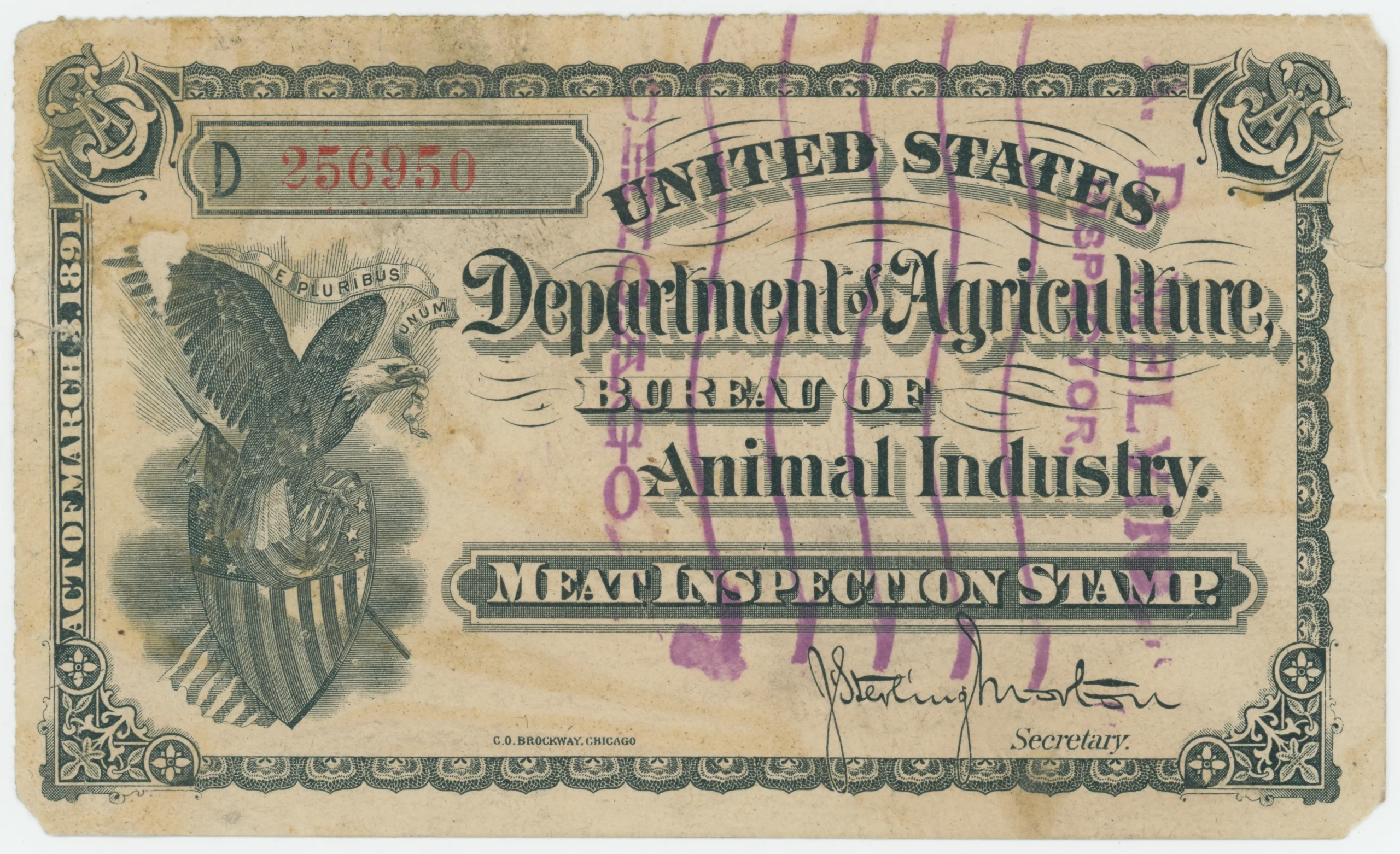 Act of 1891 Meat Inspection Stamp
