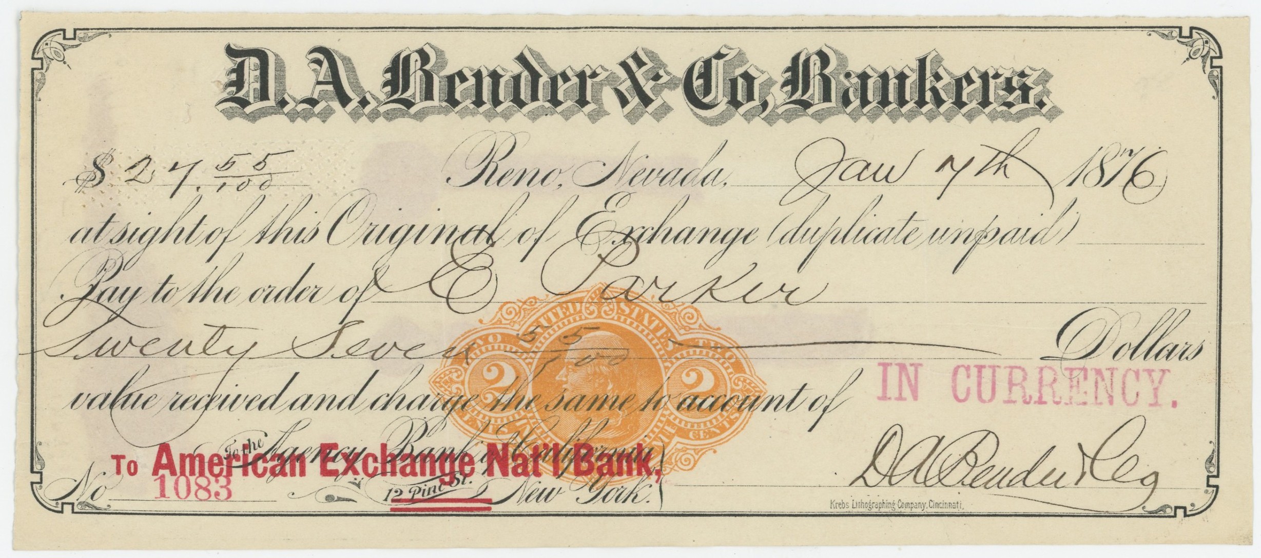 RN-F1 D.A. Bender & Co., Bankers Bill of Exchange
