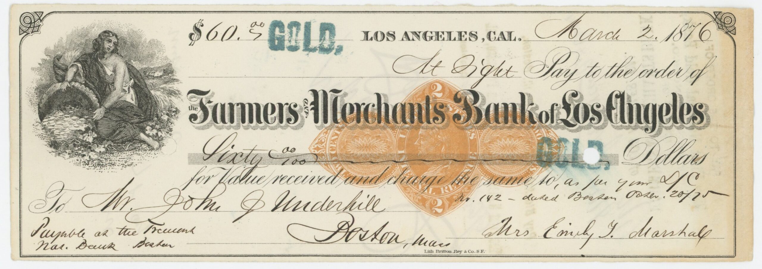 RN-D1 The Farmers and Merchants Bank of California, Paid in Gold
