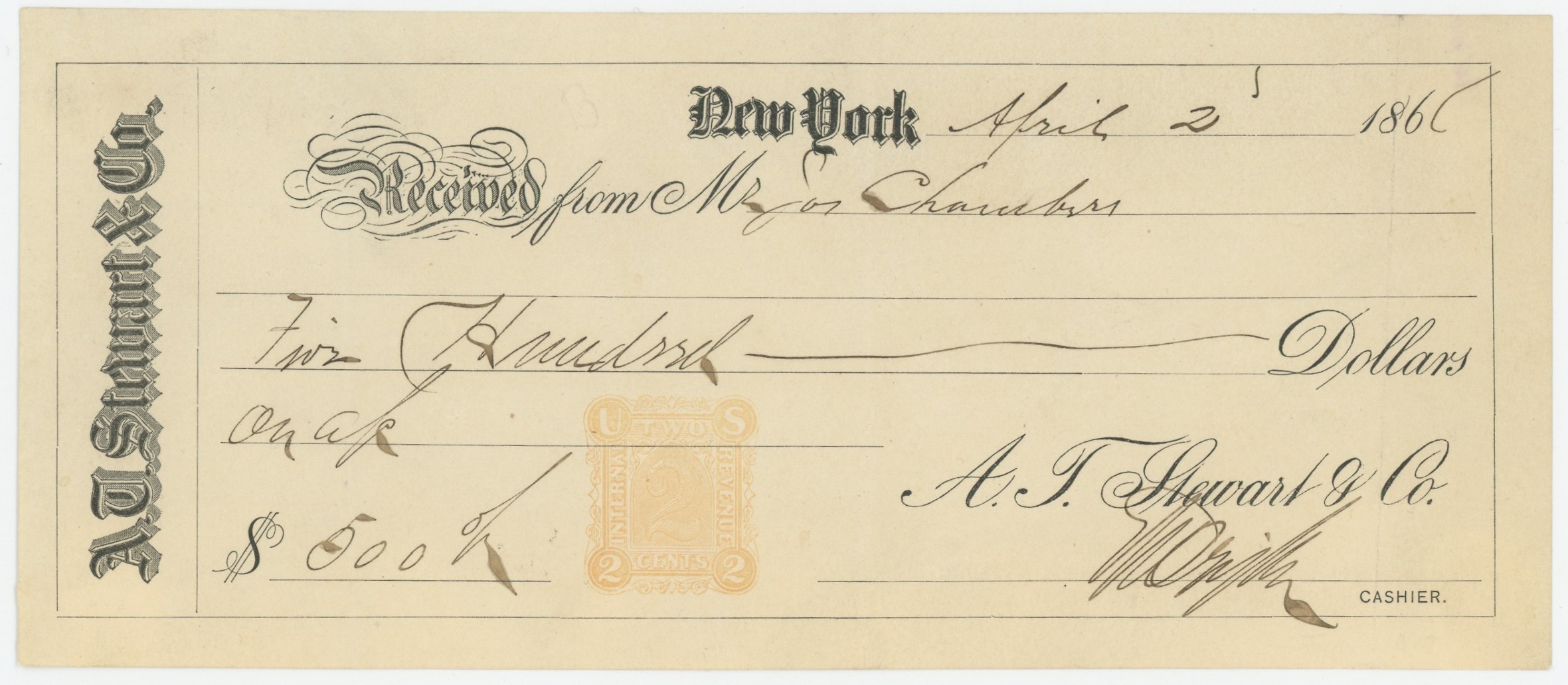 RN-A2 on A.T. Stewart Receipt