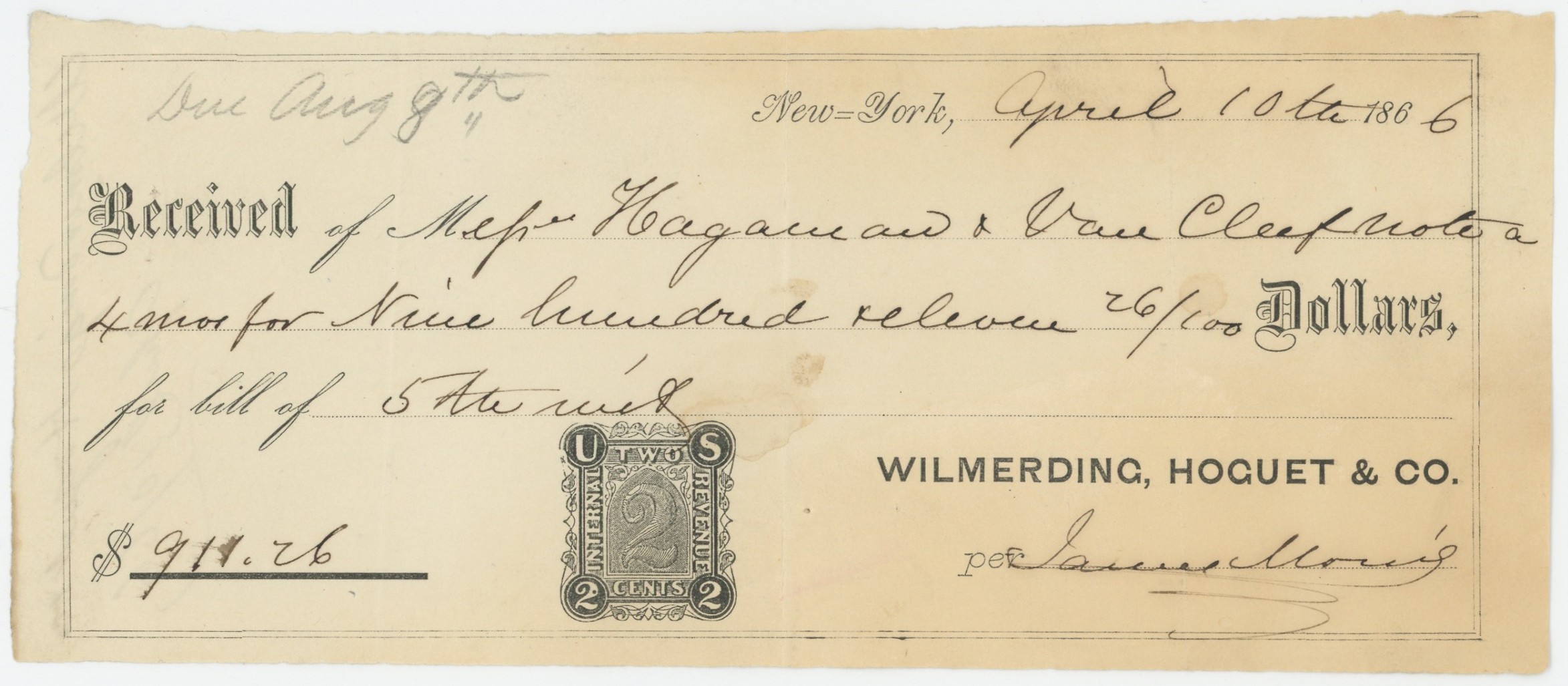 RN-A1 Wilmerding, Hoguet & Co. Receipt