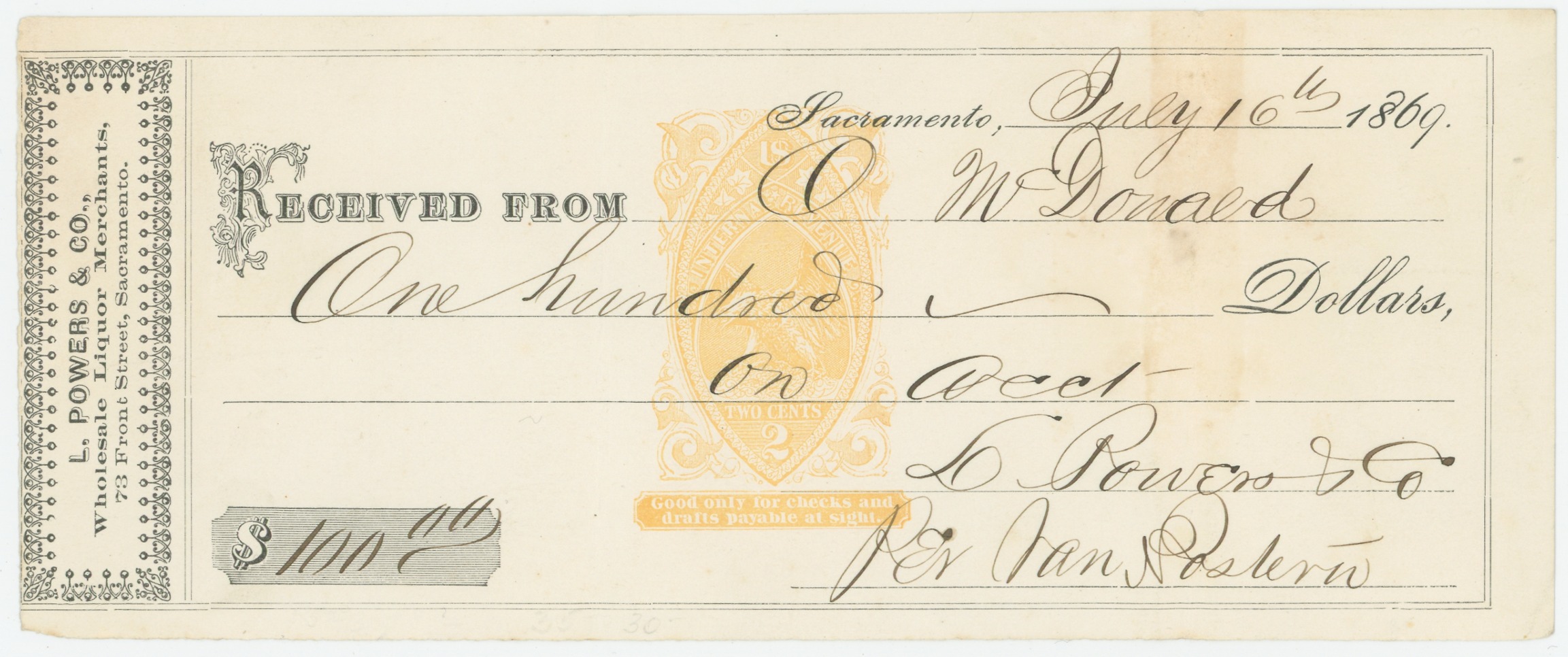 RN-B17 on L. Powers & Co. Receipt, Improper Use, Castenholz Listing Copy