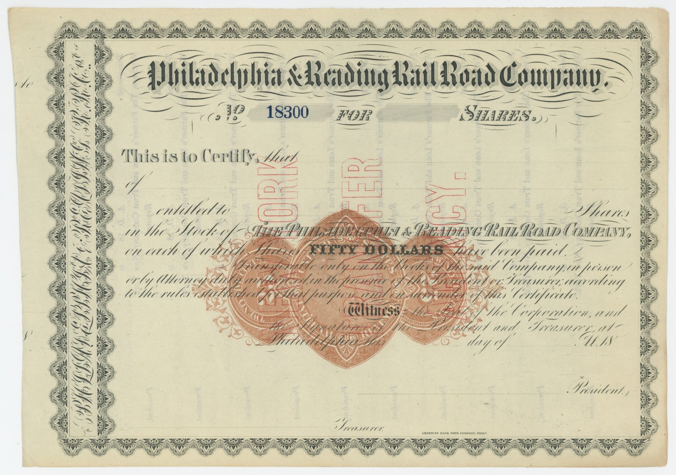 RN-U2 Philadelphia & Reading Rail Road Company, Unused