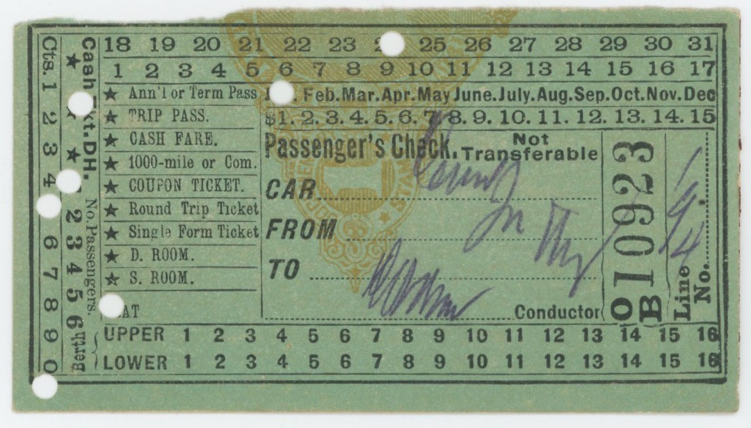 RN-X4a Partial (Passenger Check) on Pullman Car Ticket