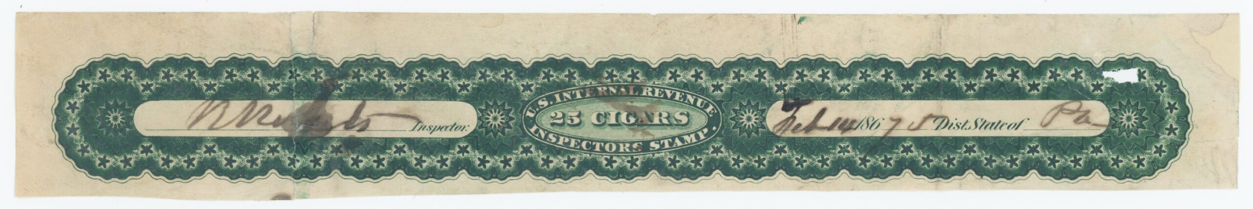 Springer TC46 Cigar Stamp (Inspectors Stamp) 25 Cigars