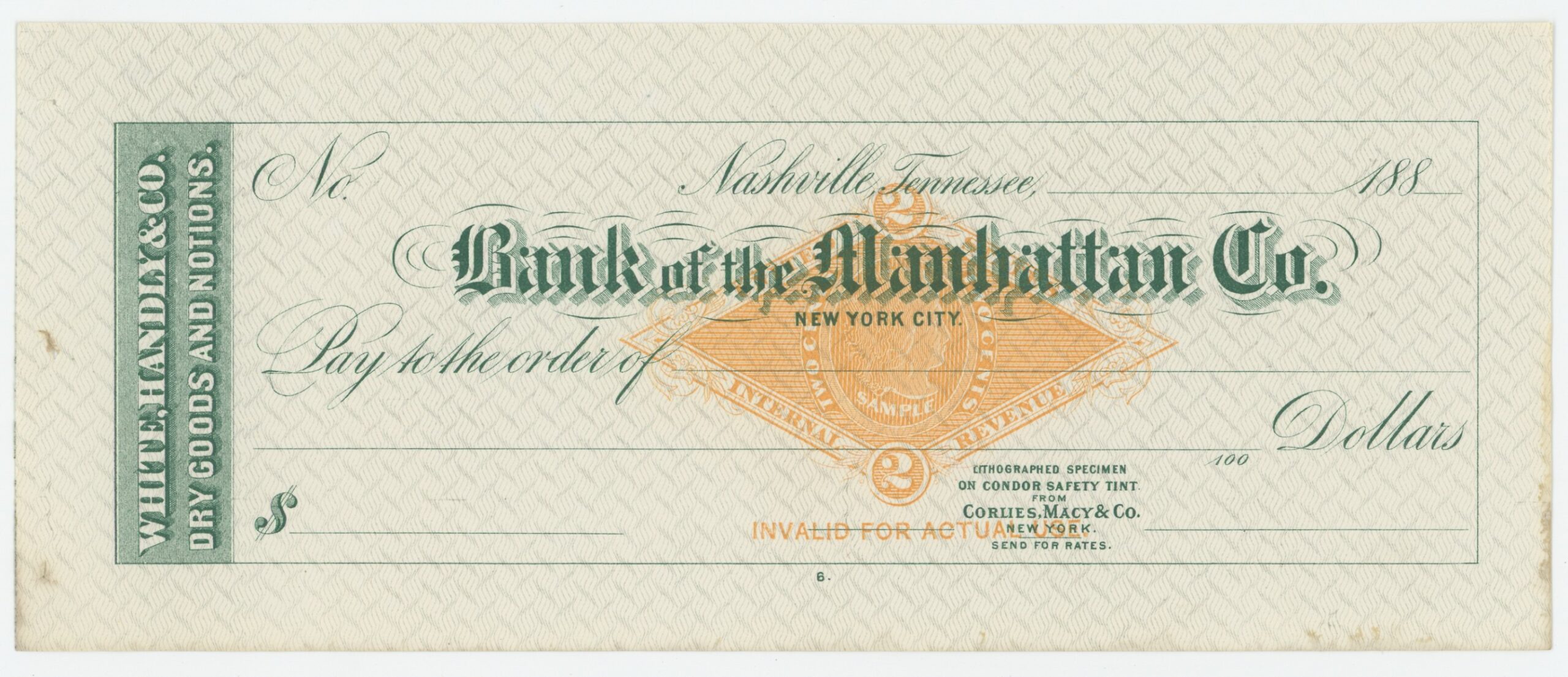 RN-G1 Bank of the Manhattan Co. Sample Check