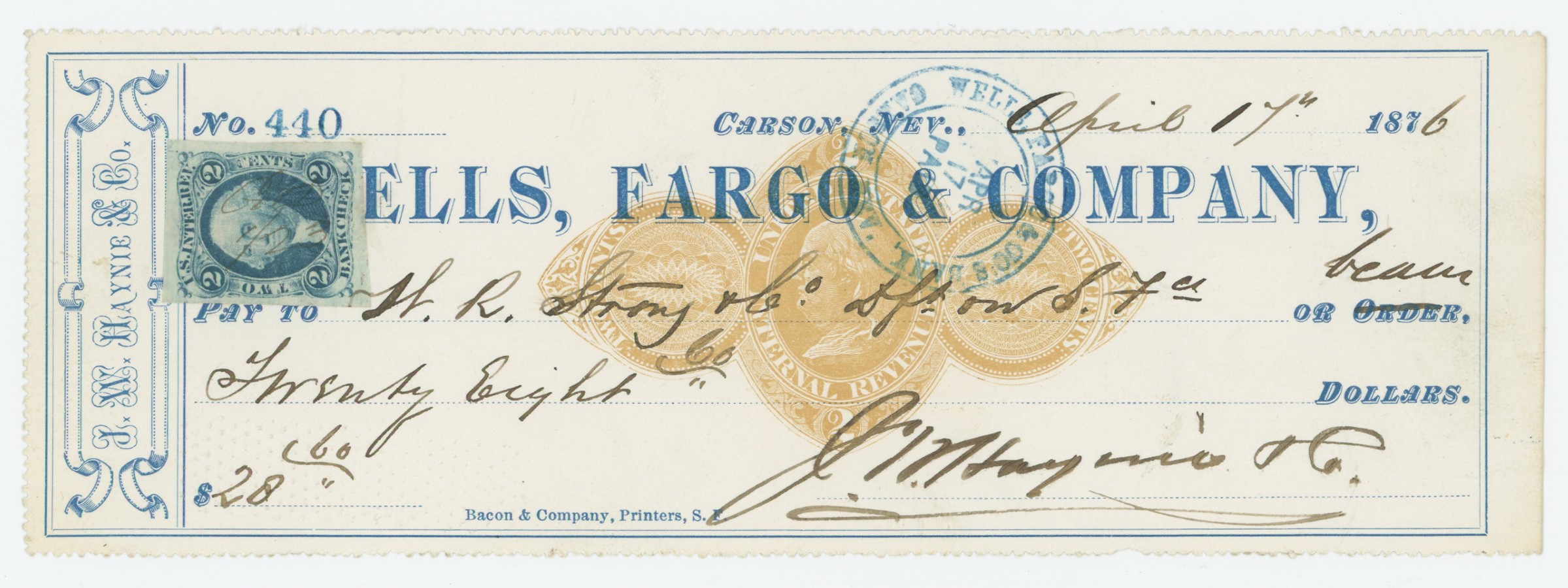 RN-D4 Wells, Fargo & Company Check with R5a Imperf
