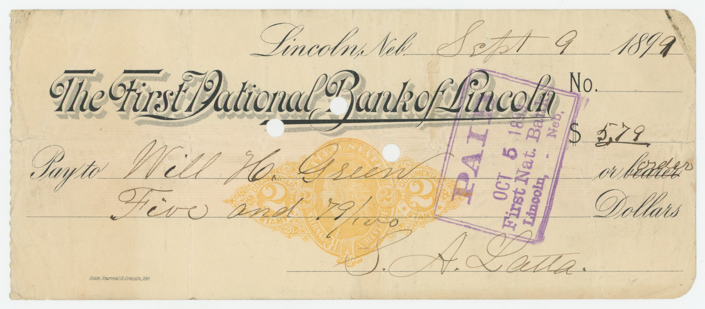 RN-X7 The First National Bank of Lincoln