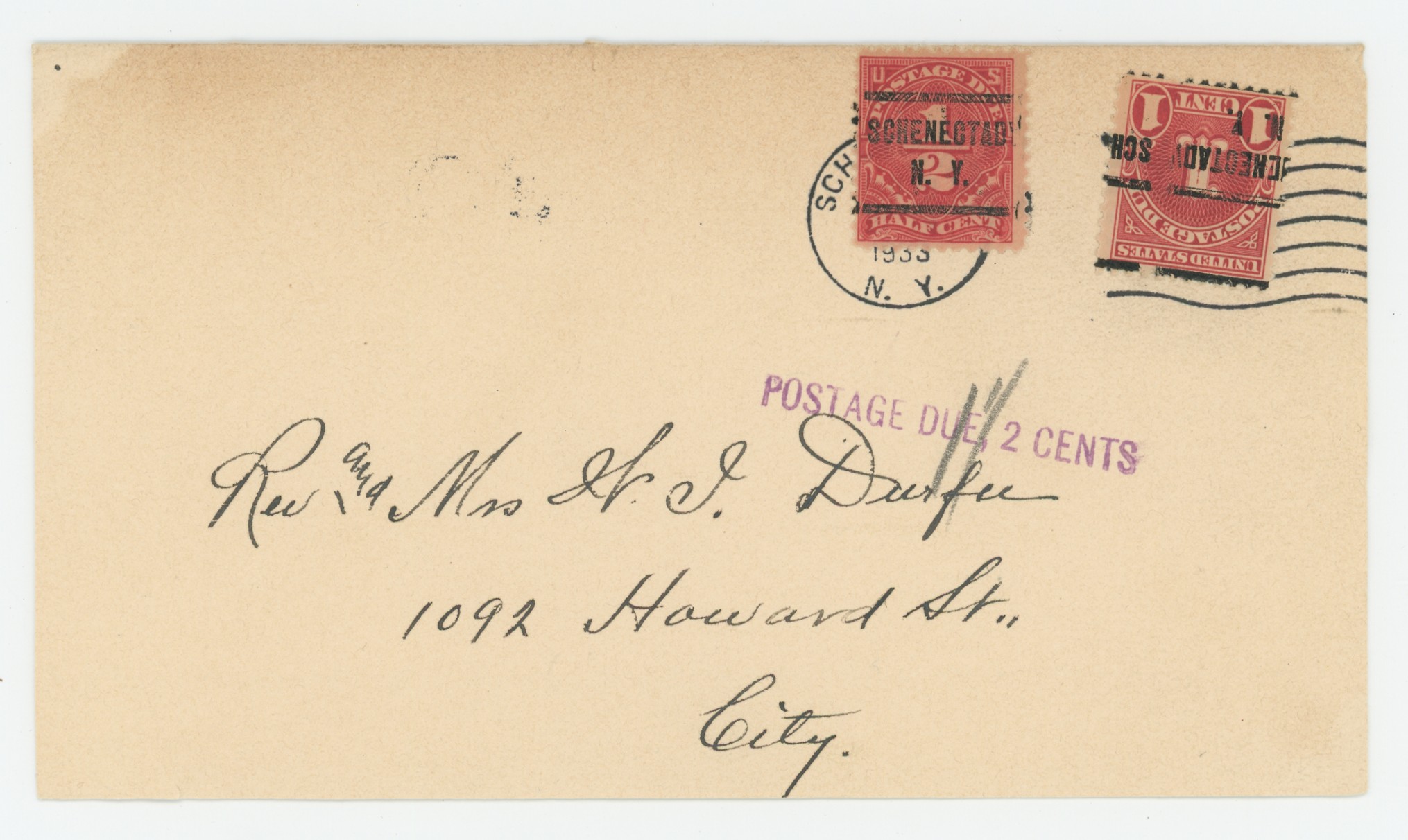 Postage Due Cover, 1 1/2¢ for 2¢ Due