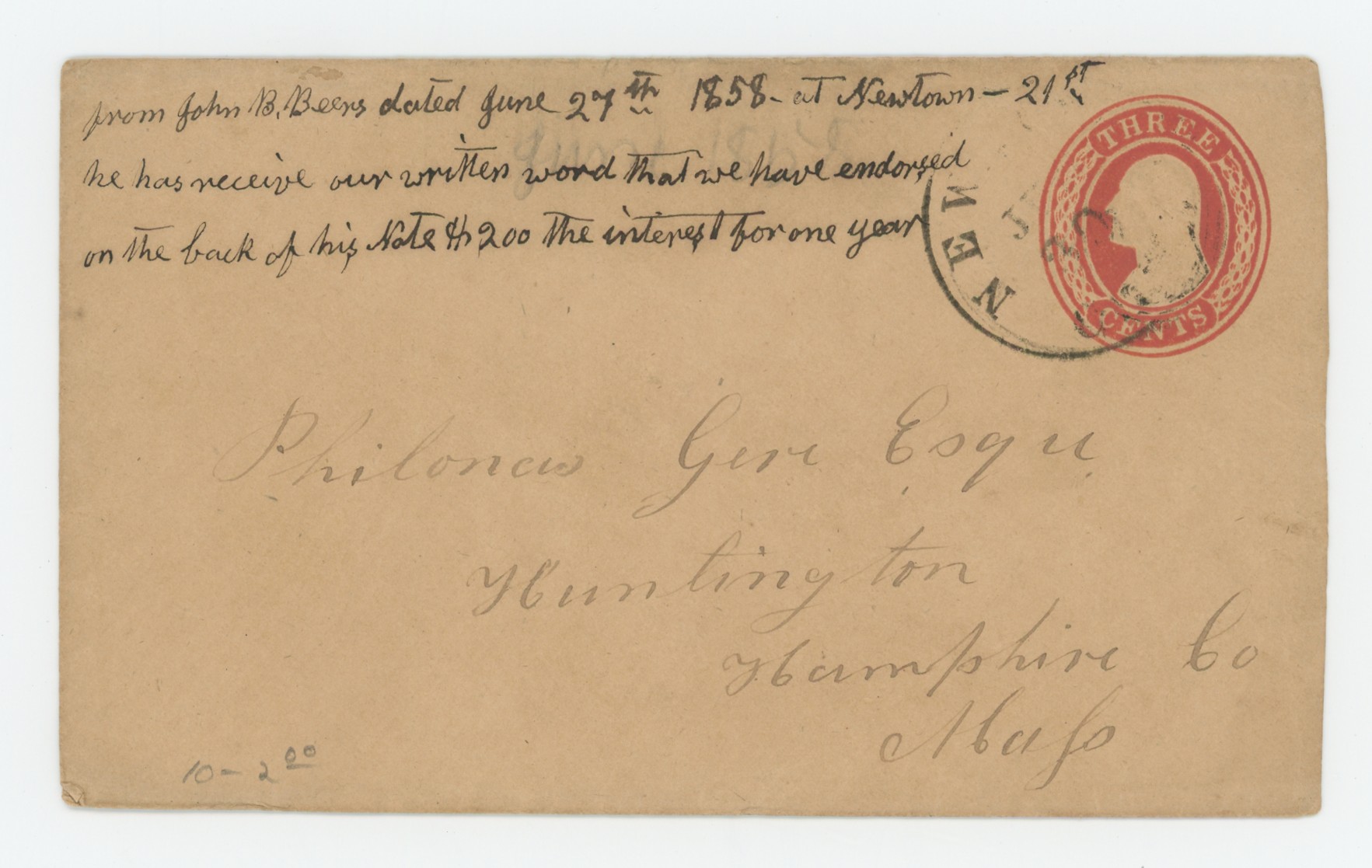 1858 Cover with Unusual Notation on Front