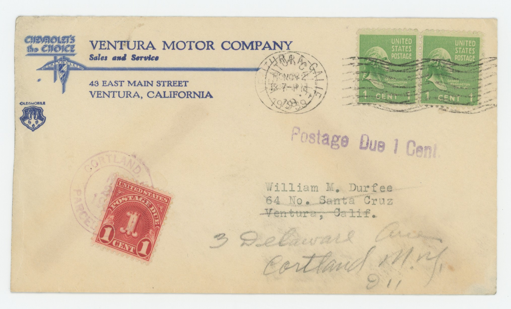 Ventura Motor Company, Postage Due Cover
