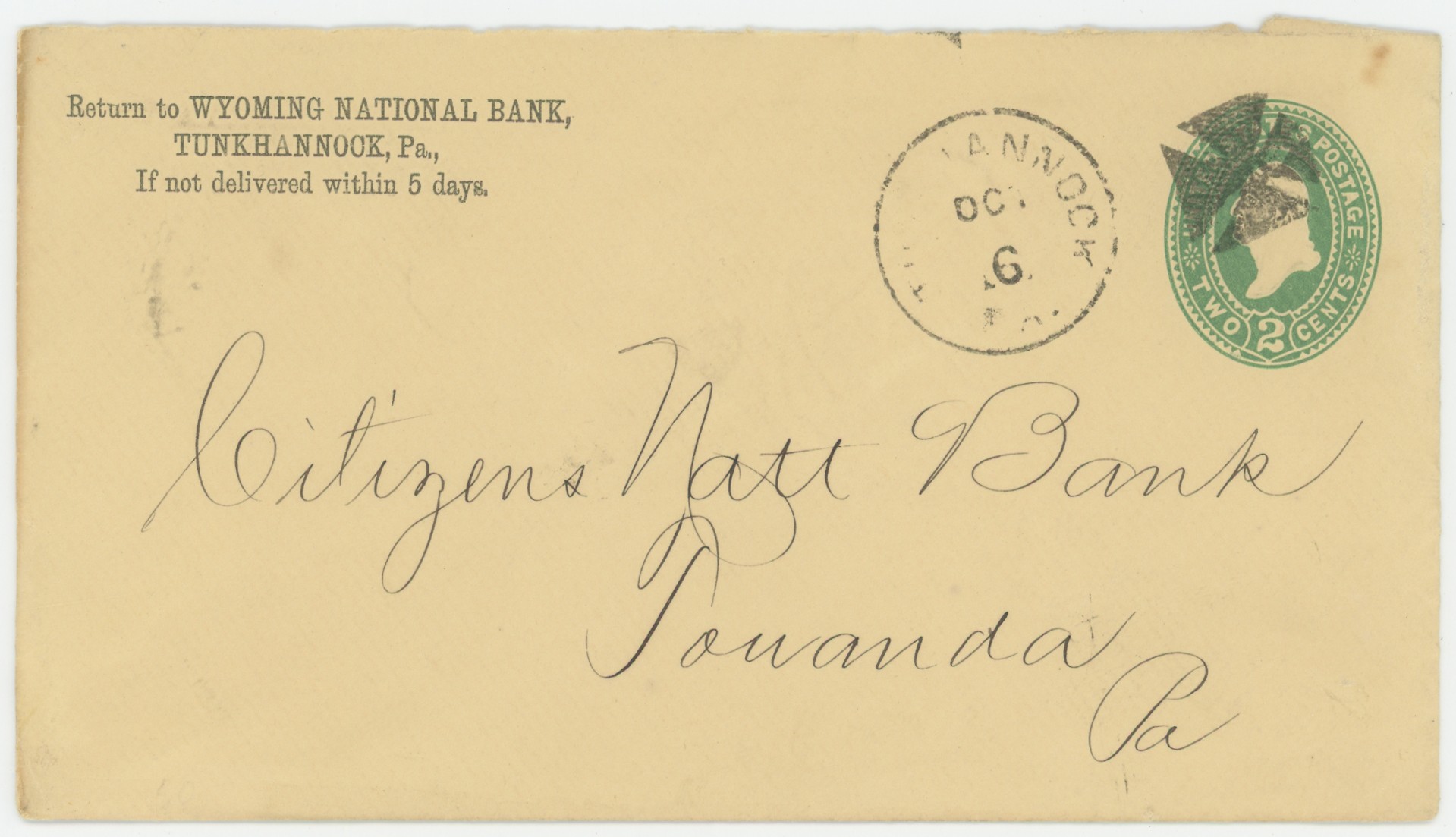 Wyoming National Bank, Tunkhannock, PA with Fancy Cancel
