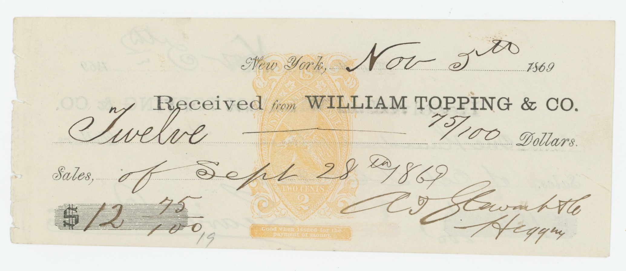 RN-B20 William Topping and Company, Double-Sided Receipt