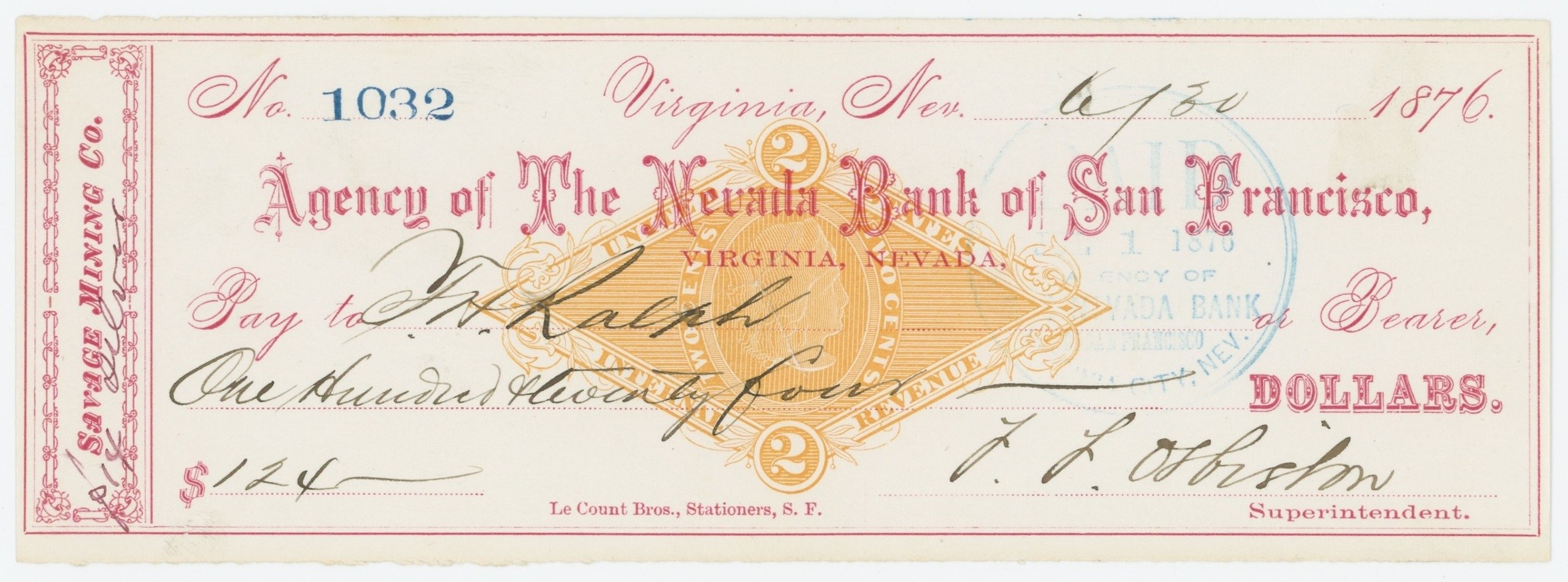 RN-G1 Agency of The Nevada Bank of San Francisco