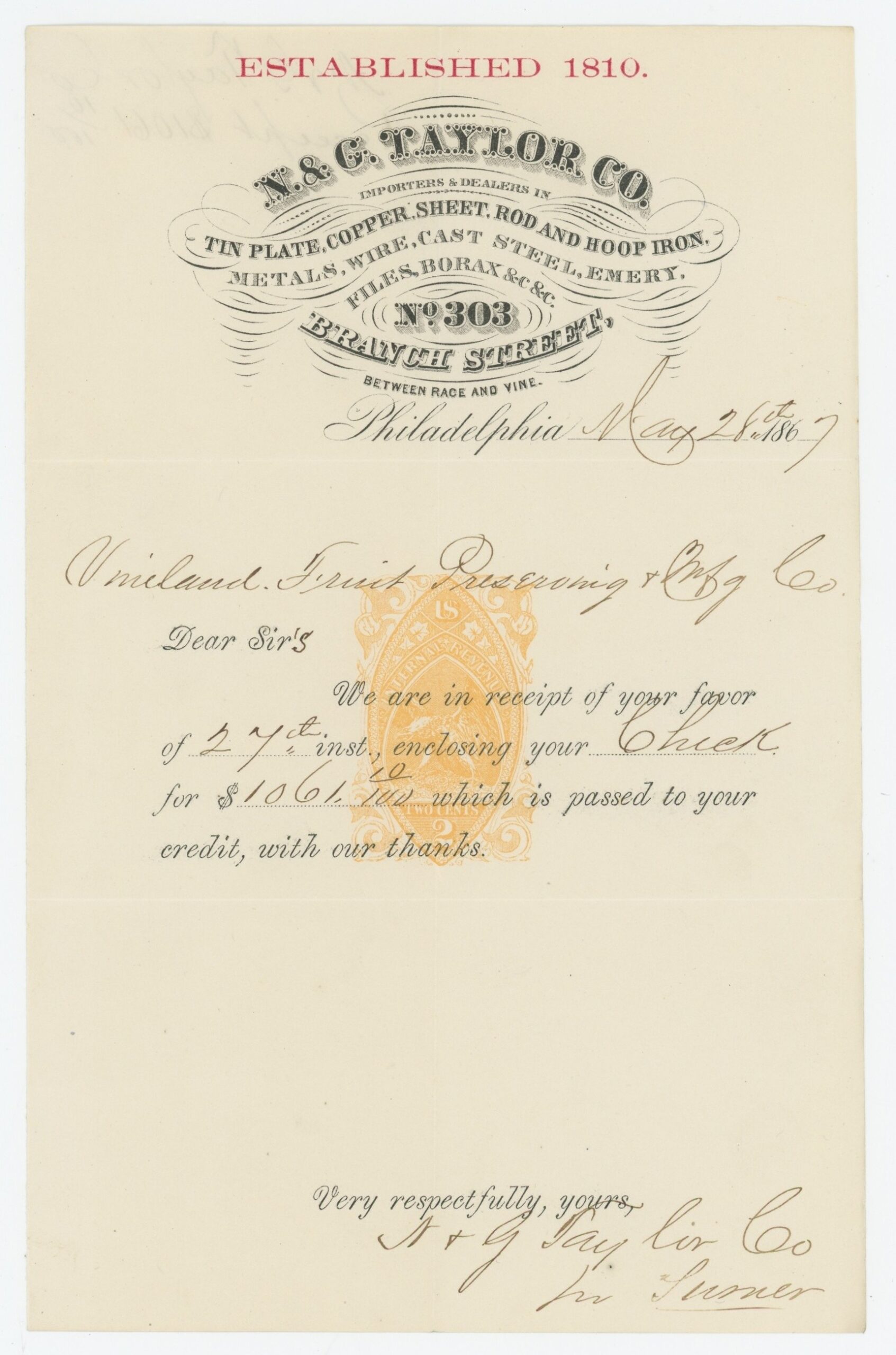 RN-B1 on Powers & Weightman Receipt