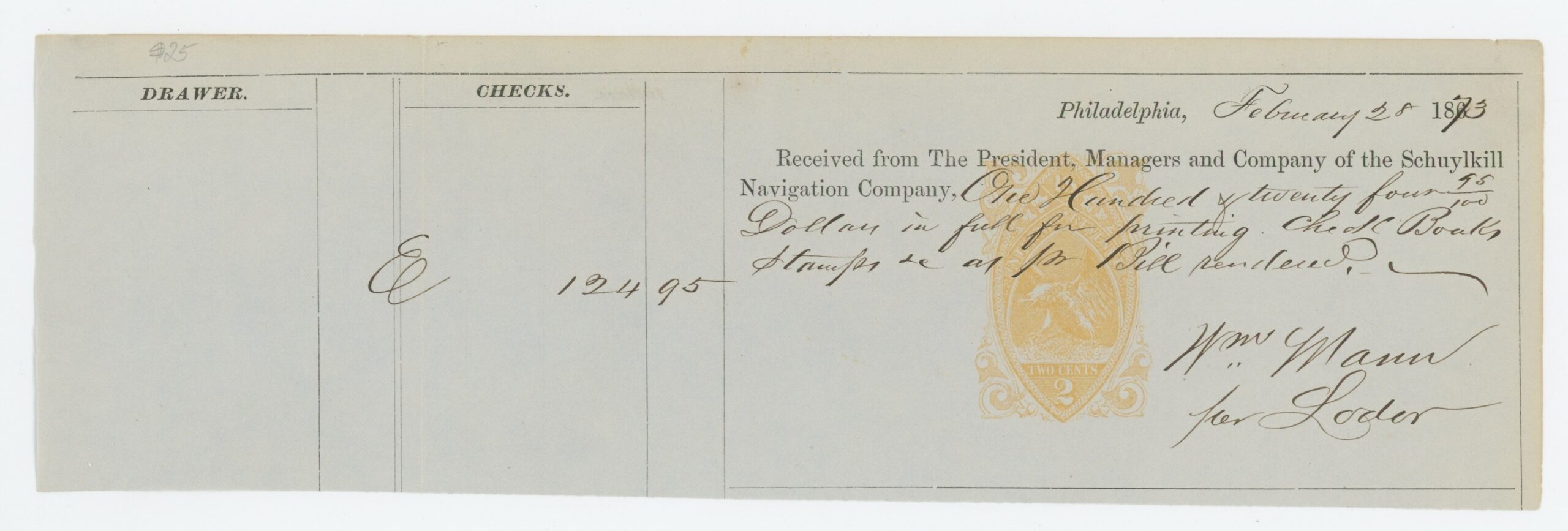 RN-B1 on Schuylkill Navigation Co. Receipt