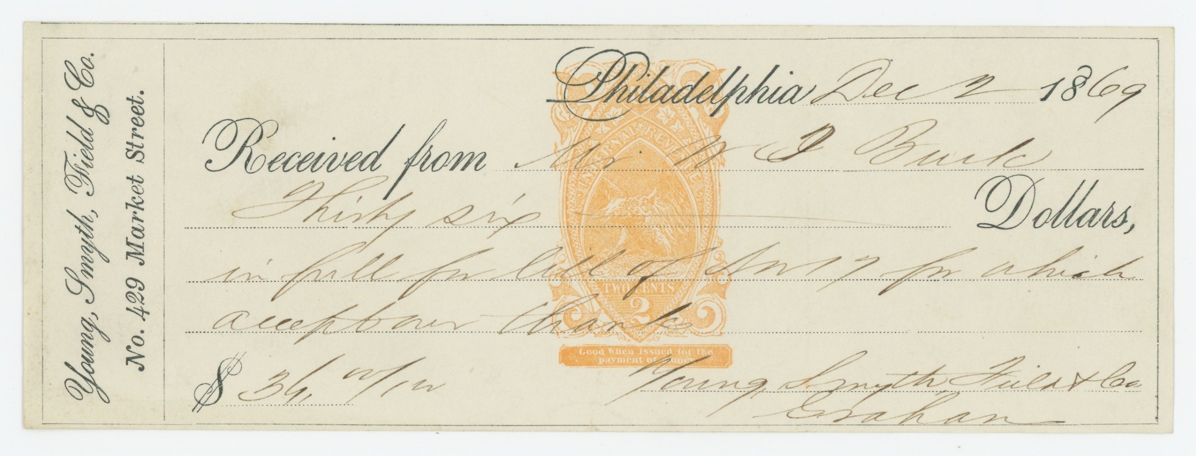 RN-B20 on Young, Smyth, Field & Co. Receipt
