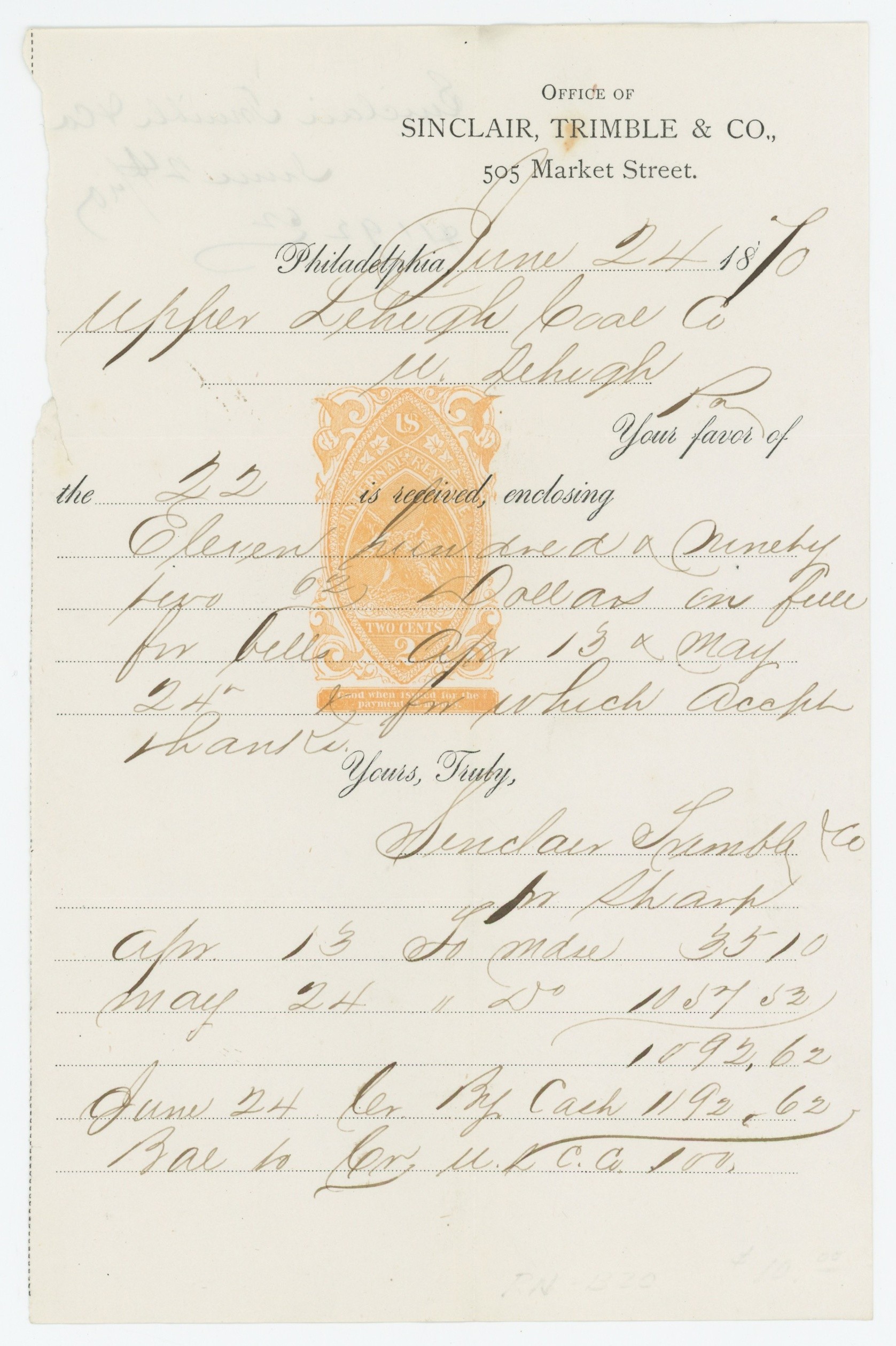 RN-B20 on Biddle Hardware Co. Receipt